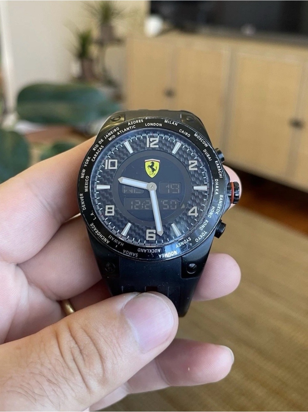 Ferrari World Time Alarm Chronograph Men's Black Dial Watch 45mm FE-05-IPB-FC